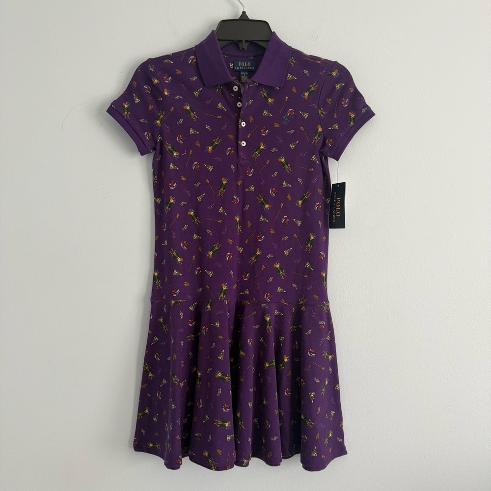 Polo Ralph Lauren Girls Polo Bear Stretch Mesh Polo Dress Size L(12-14)